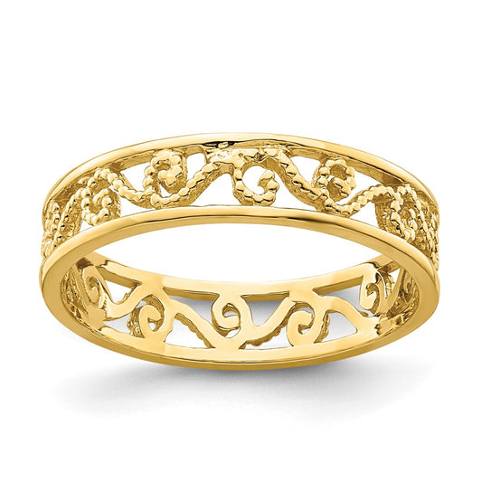 14k Beaded Scroll Cut-Out 3.8mm Band Size 2 Baby / Childs Ring