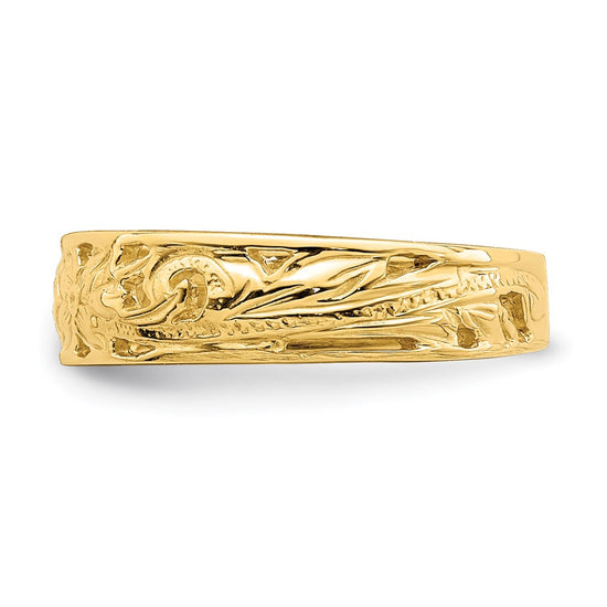 14k Adjustable Flower w/ Leaf Trim Toe Ring