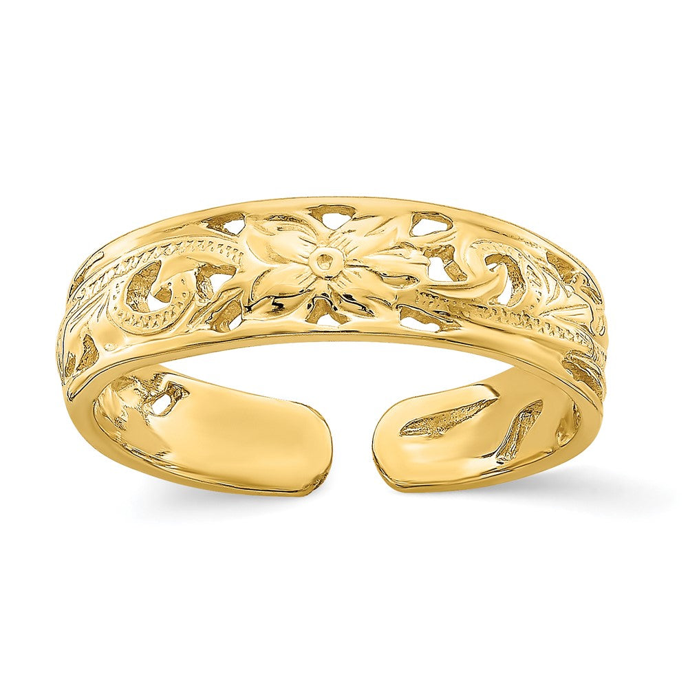 14k Adjustable Flower w/ Leaf Trim Toe Ring
