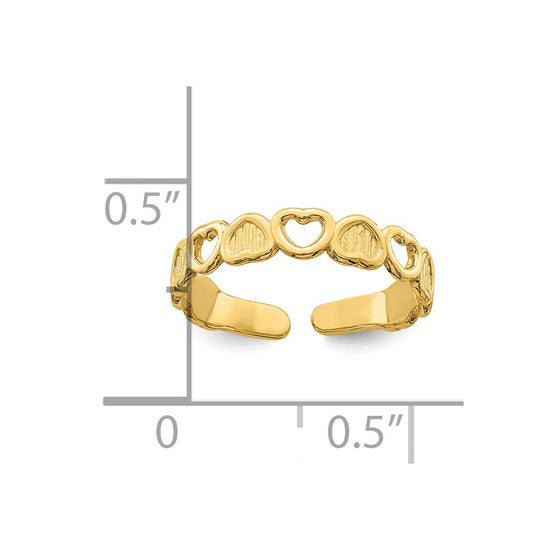 14k Polished Hearts Toe Ring