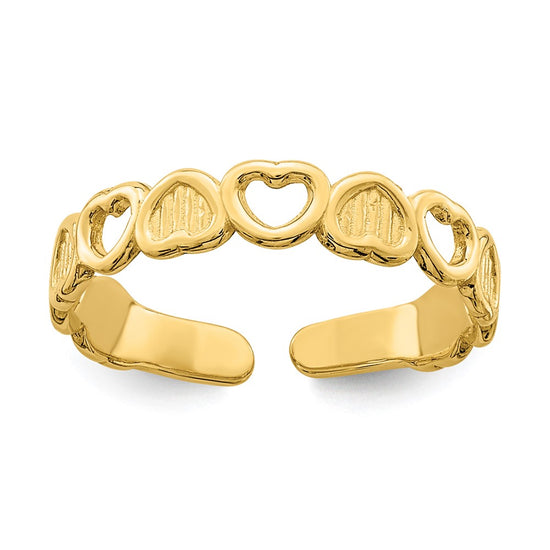 Gold Polished and Textured Heart Toe Ring