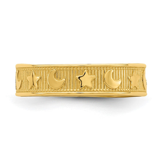 14K Star and Moon Adjustable Toe Ring