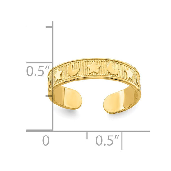 14K Star and Moon Adjustable Toe Ring