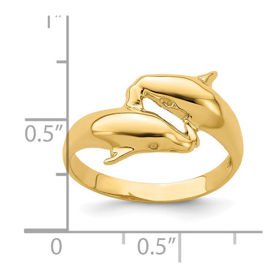 14k Polished Double Dolphin Bypass Ring