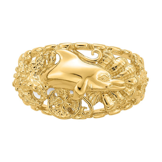 14K Dolphin and Sand Dollar Ring
