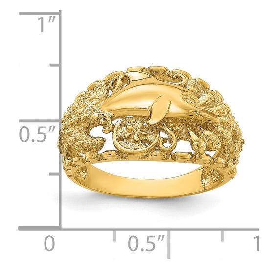14K Dolphin and Sand Dollar Ring