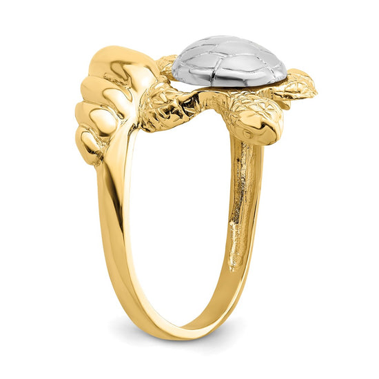 14K and White Rhodium Turtle Ring