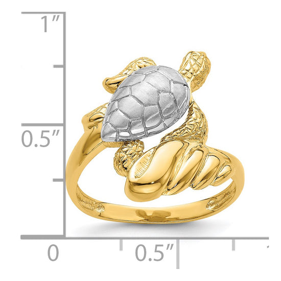 14K and White Rhodium Turtle Ring