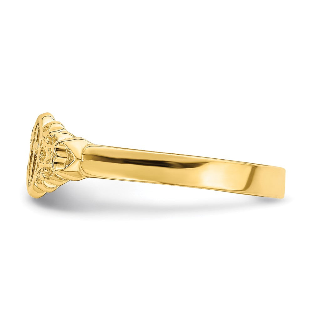 14K Cross Inside Oval with Scroll and Heart Ring