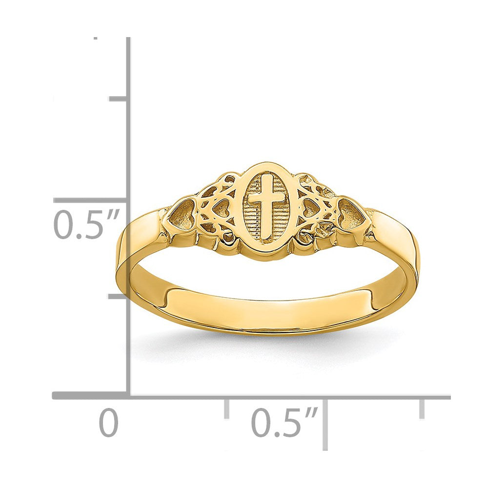 14K Cross Inside Oval with Scroll and Heart Ring