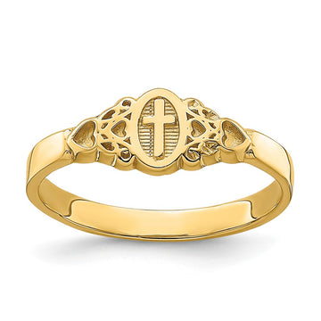14K Cross Inside Oval with Scroll and Heart Ring
