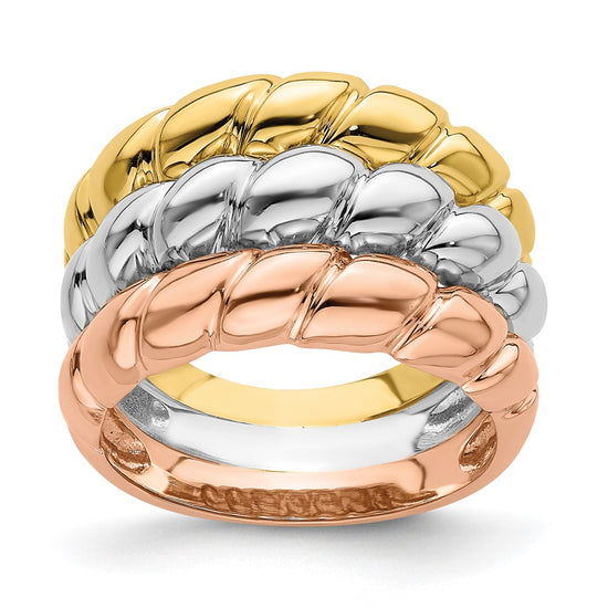 14k Tri-Color Triple Shrimp Band