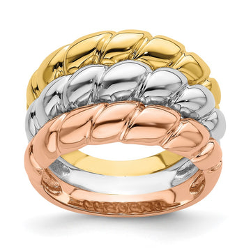 14k Tri-Color Triple Shrimp Band