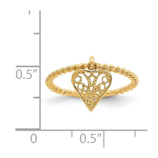 14k Dangle Filigree Heart Ring