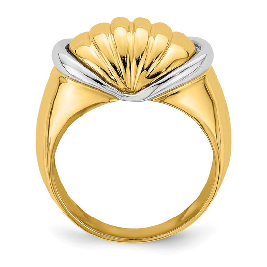 14k Two-tone Oval Shrimp Fan Design Ring
