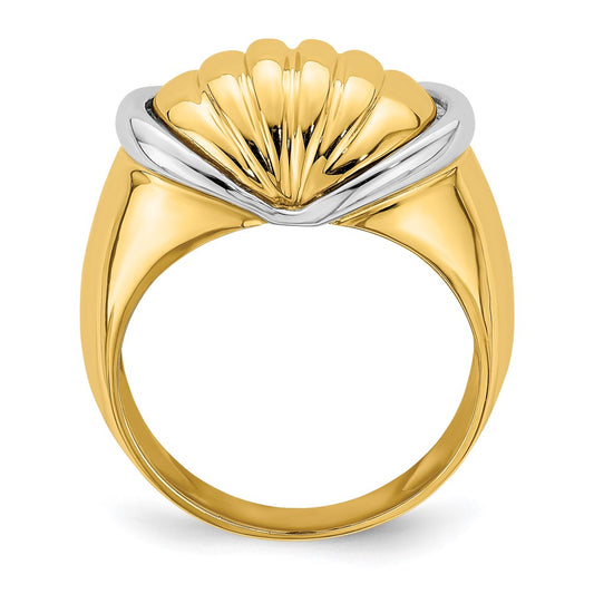 14k Two-tone Oval Shrimp Fan Design Ring
