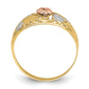 14k Tri-Color with White Rhodium Floral Dome Ring
