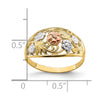 14k Tri-Color with White Rhodium Floral Dome Ring