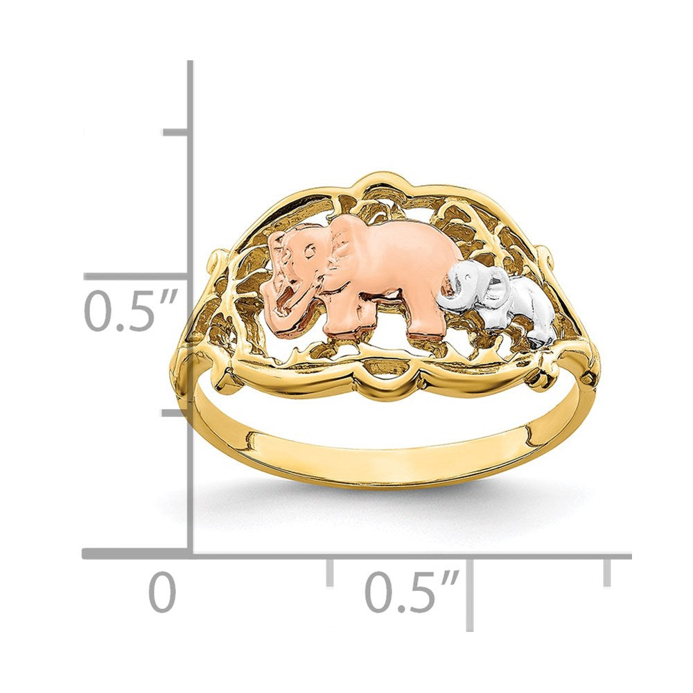 14k Two-Tone with White Rhodium Two Elephants Ring