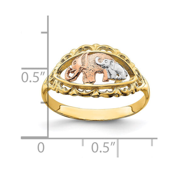 14k Two-tone with White Rhodium Two Elephants Ring