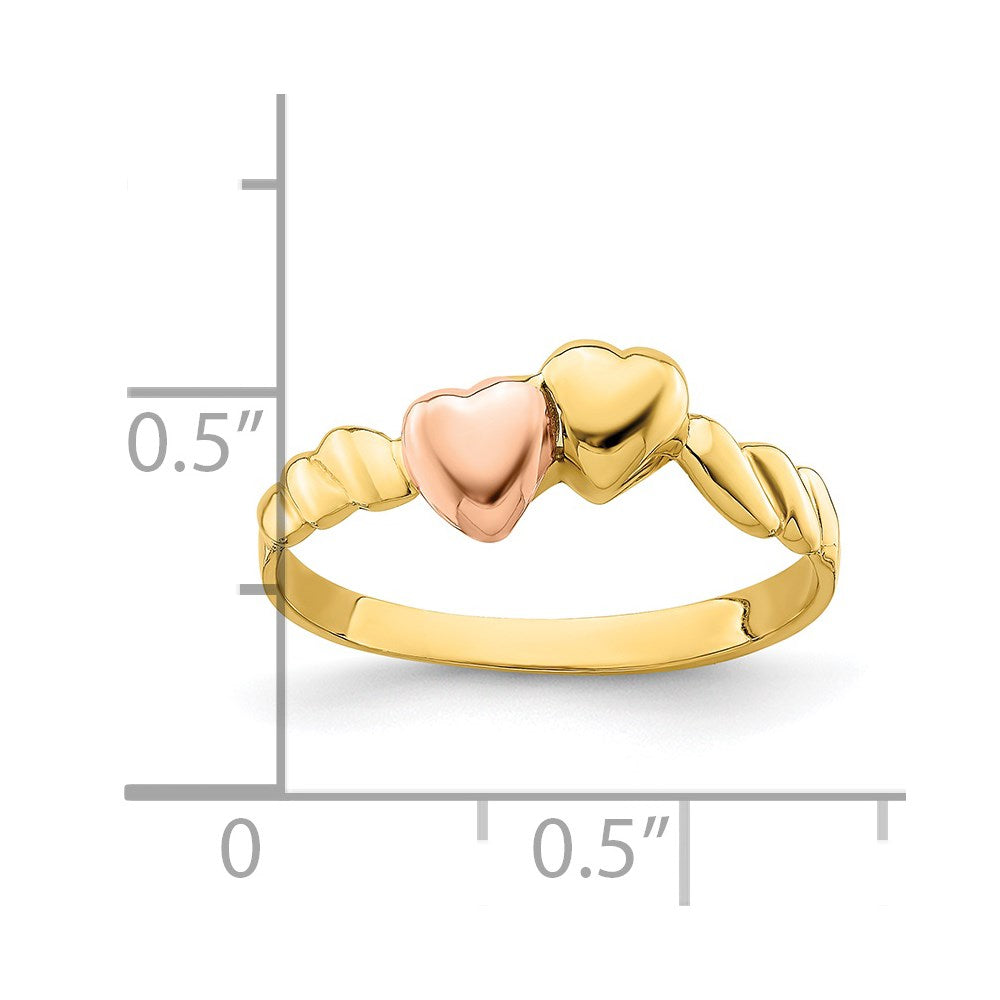 14k Two-Tone Two Hearts Ridged Ring