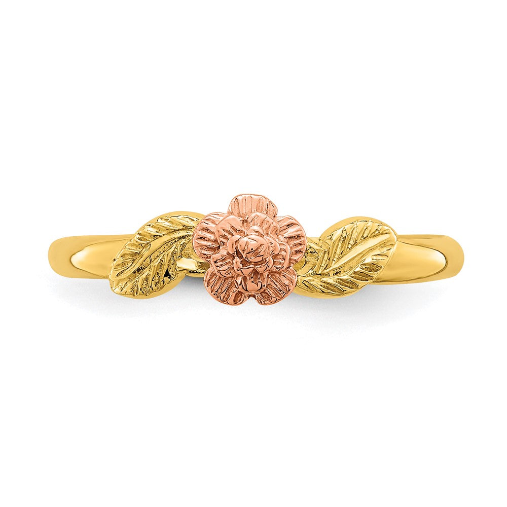 14k Two-tone Diamond-cut Leaves with Flower Ring