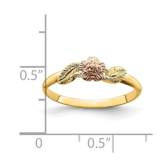 14k Two-tone Diamond-cut Leaves with Flower Ring