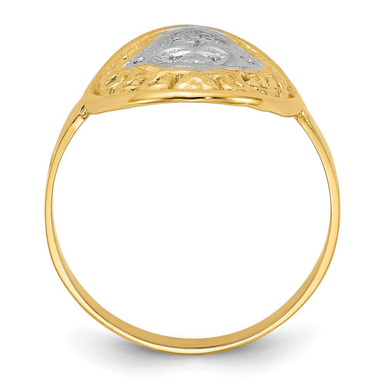 14k and White Rhodium Oval Shield and Hearts Ring