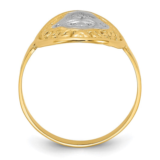 14k and White Rhodium Oval Shield and Hearts Ring
