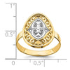 14k and White Rhodium Oval Shield and Hearts Ring