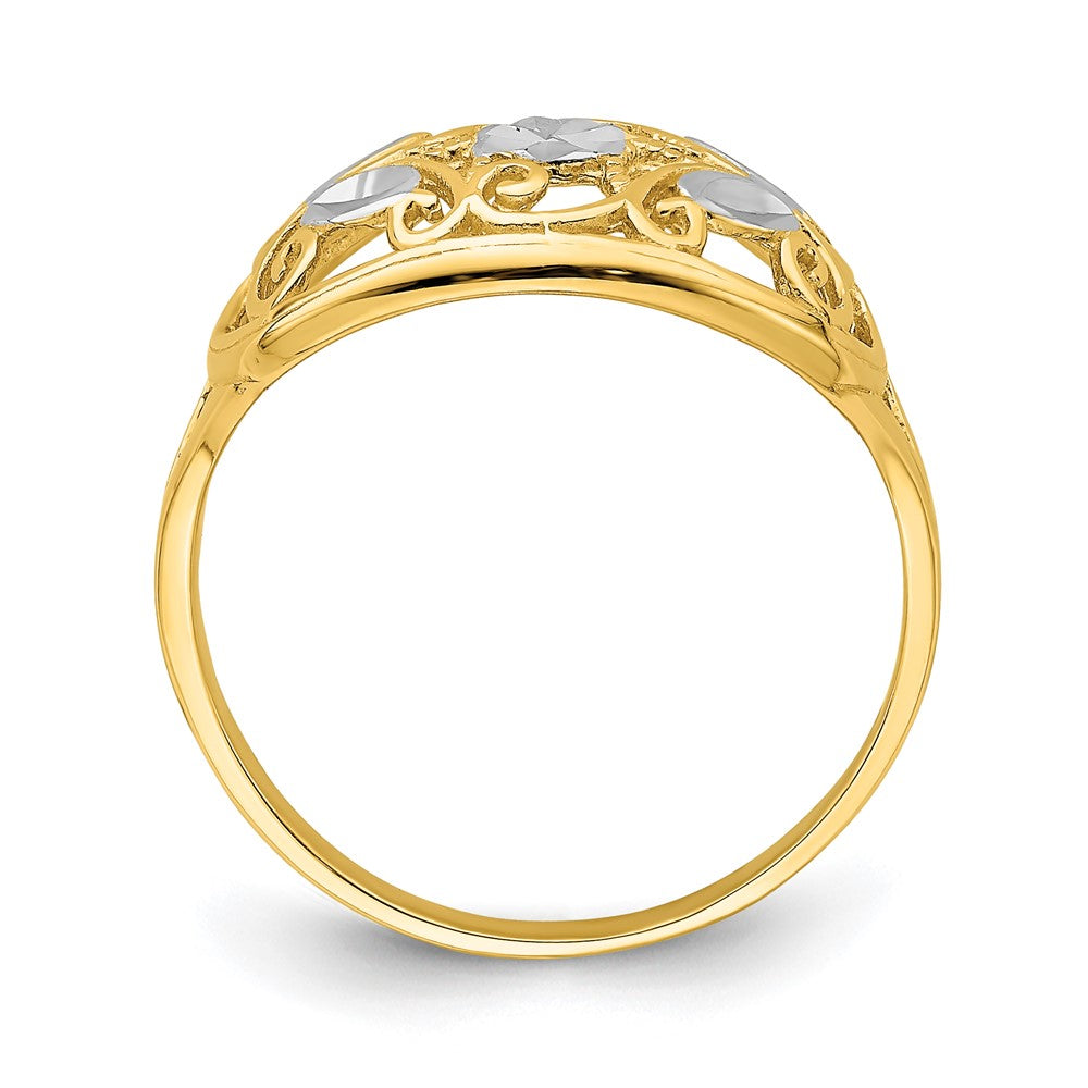 14K and White Rhodium Diamond-cut Oval Filigree Ring