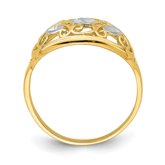 14K and White Rhodium Diamond-cut Oval Filigree Ring