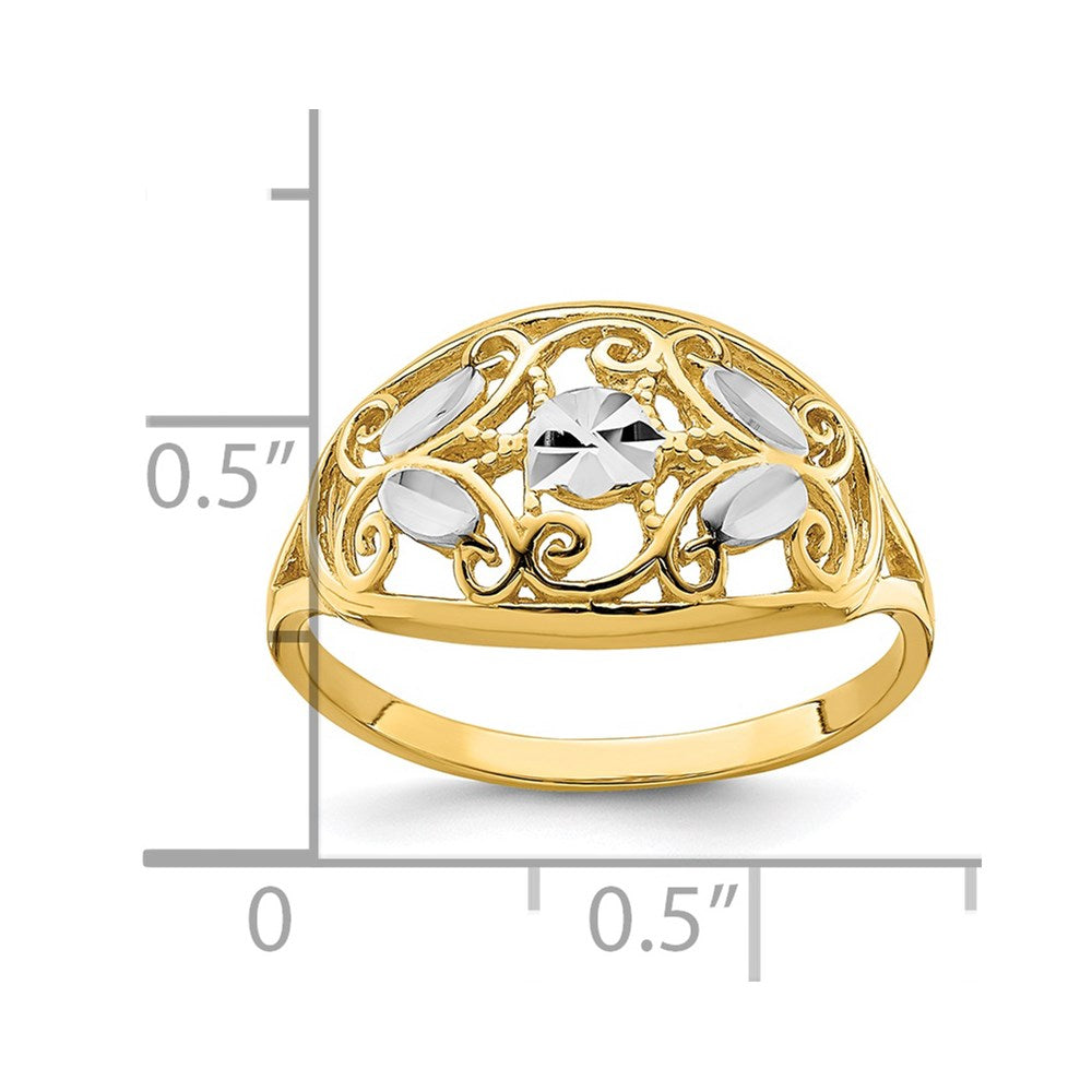 14K and White Rhodium Diamond-cut Oval Filigree Ring