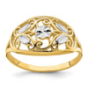 14K and White Rhodium Diamond-cut Oval Filigree Ring