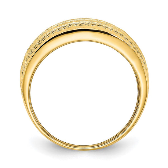 14K Polished Diamond-cut Chevron Mesh Fancy Dome Ring