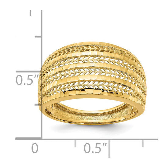14K Polished Diamond-cut Chevron Mesh Fancy Dome Ring