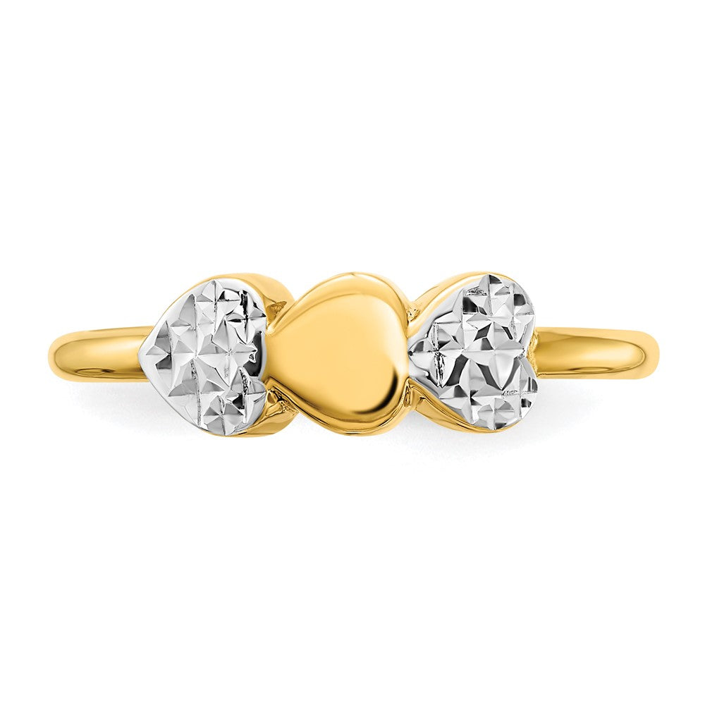 14K and White Rhodium Diamond-cut Hearts Ring