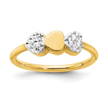 14K and White Rhodium Diamond-cut Hearts Ring