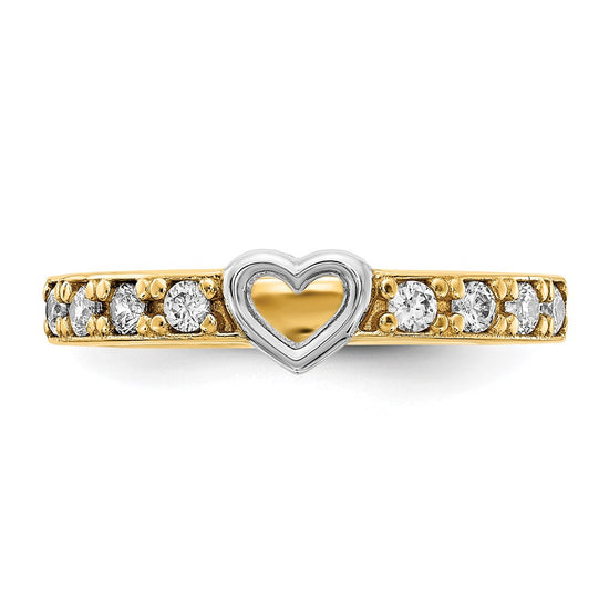 14K and White Rhodium CZ Heart Ring