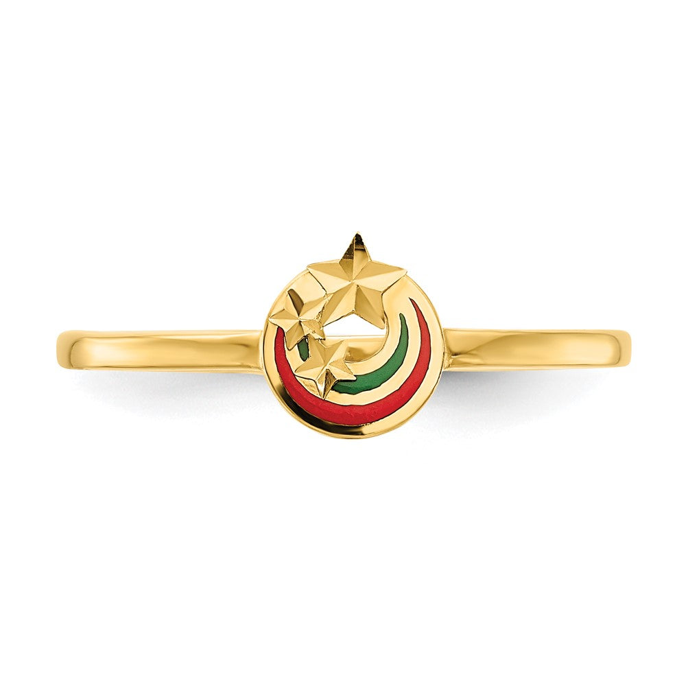 14K Red and Green Enameled with Diamond-cut Stars Ring