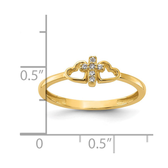 14K Polished CZ Cross and Hearts Ring