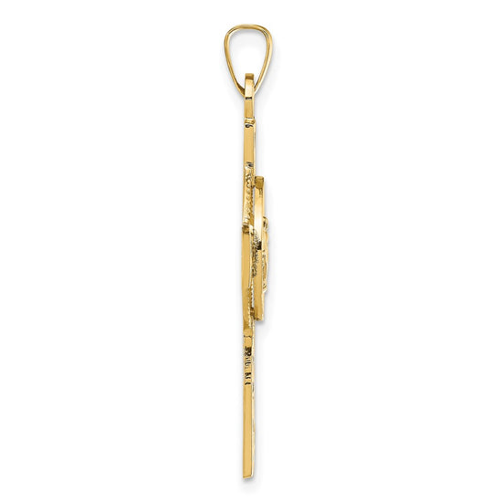 14k Polished Cross with Miraculous Medal Center Pendant