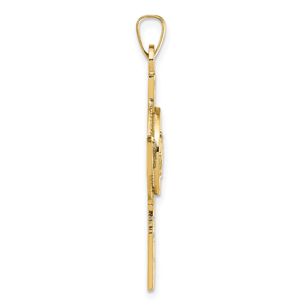 14k Polished Cross with Miraculous Medal Center Pendant