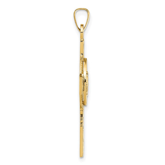 14k Polished Cross with Miraculous Medal Center Pendant