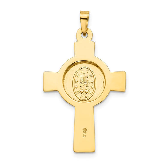 14k Polished Cross with Miraculous Medal Center Pendant