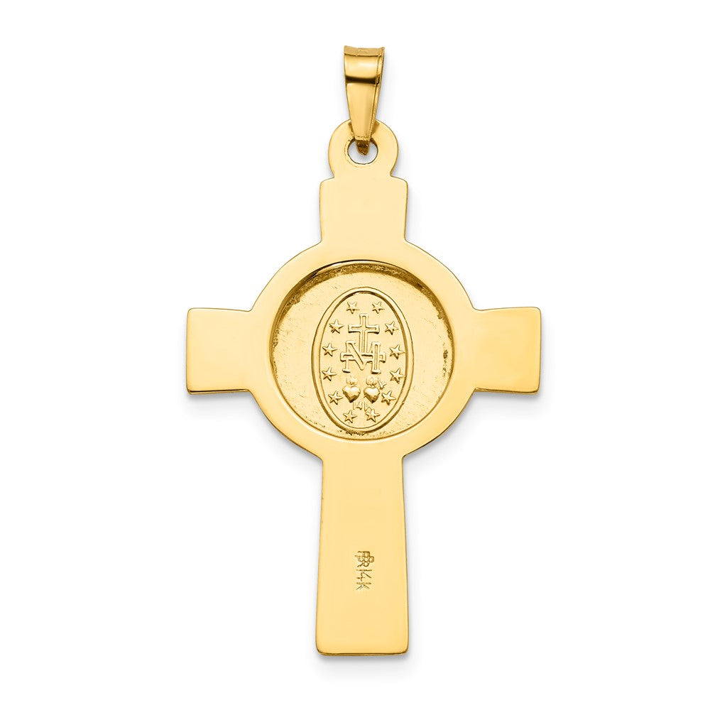 14k Polished Cross with Miraculous Medal Center Pendant