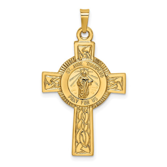 14k Polished Cross with St. Jude Thaddeus Medal Pendant