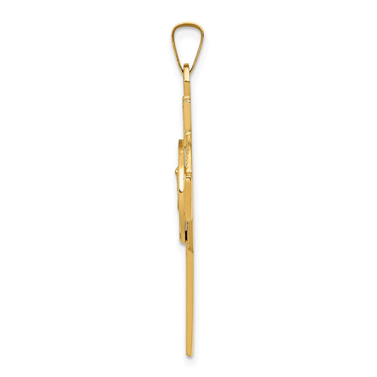 14k Polished Cross with St. Michael Medal Pendant