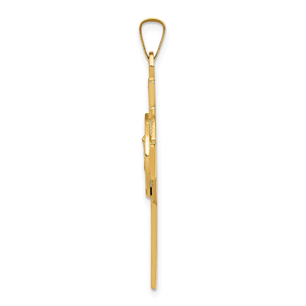 14k Polished Cross with St. Michael Medal Pendant