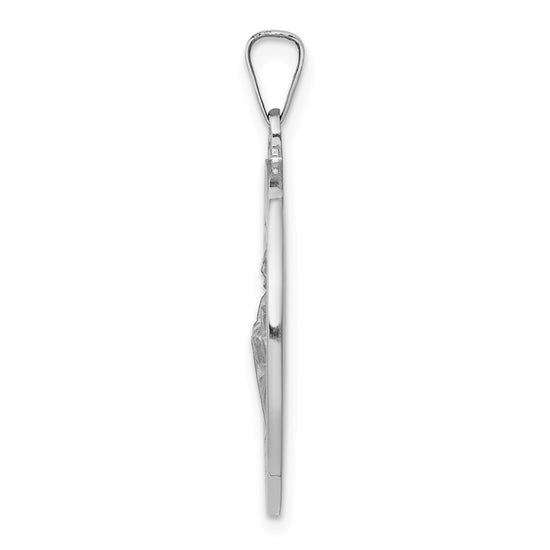 14k White Gold Polished and Satin Solid Saint Jude Thaddeus Medal Round Pendant